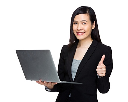 亚洲人,职业女性,笔记本电脑,竖大拇指