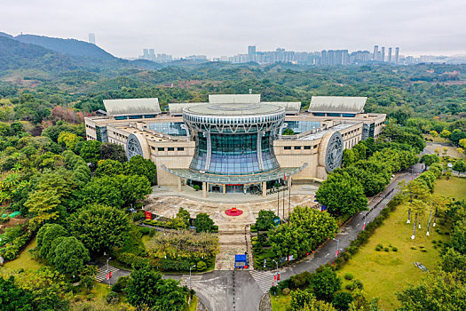 航拍南宁广西民族博物馆广西民族村