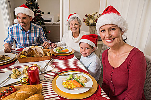 幸福之家,圣诞帽,圣诞晚餐