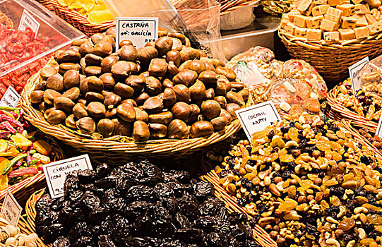 巴塞罗那,西班牙,市场,枣,坚果,食物,销售