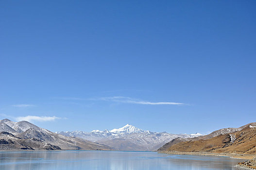 西藏,羊湖,雪山