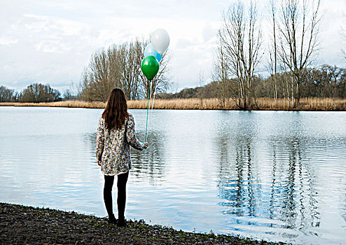 年轻,女人,头像,户外,气球,曼海姆,巴登符腾堡,德国