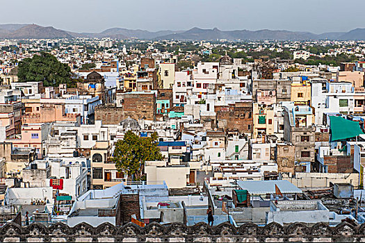 风景,屋顶,历史,中心,乌代浦尔,拉贾斯坦邦,印度,亚洲
