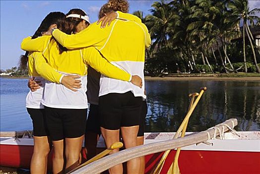 夏威夷,瓦胡岛,划船,团队,簇拥,海滩,比赛,后面,无肖像权