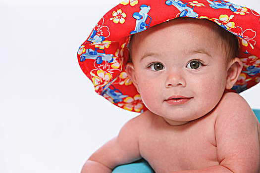 肖像,赤膊,男婴,红色,帽子,俄勒冈,美国