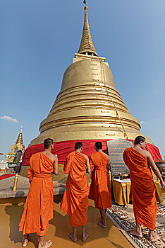 和尚,正面,契迪,金色,山,寺院,地区,曼谷,泰国,亚洲