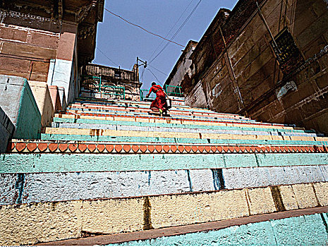 涂绘,河边石梯,台阶,瓦腊纳西,印度