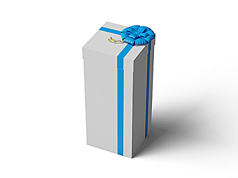 白色,礼盒,蓝带,蝴蝶结