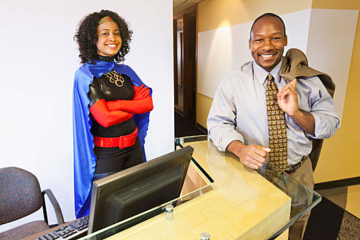 黑人,职业女性,办公室,超级英雄,商务人士,伙伴