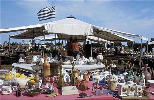 跳蚤市场,古式物品,人,顾客,交易,销售,靠近,布列塔尼半岛,法国,欧洲