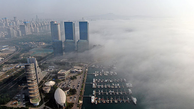 海边平流雾变幻莫测,200米高空俯瞰世帆赛基地犹如人间仙境