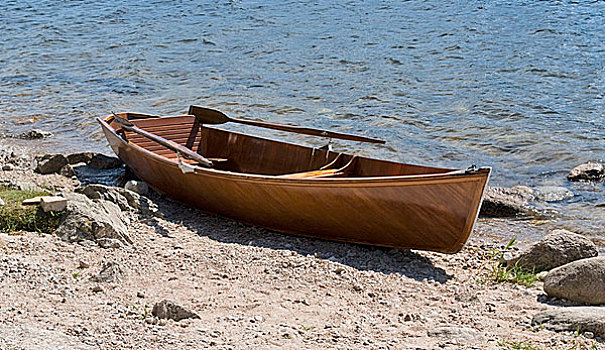 木质,划桨船,水边