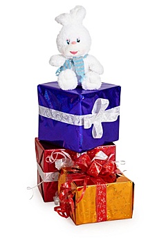 玩具,兔子,圣诞礼物,白色背景
