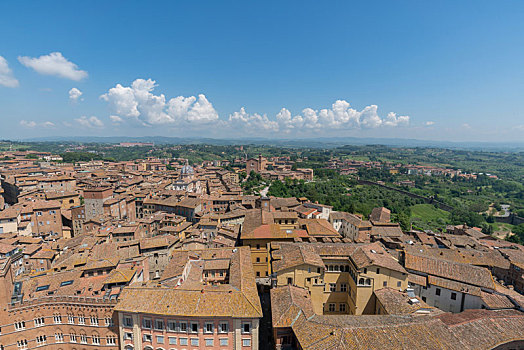 意大利托斯卡纳老城锡耶纳城市俯拍图和古老的城市建筑