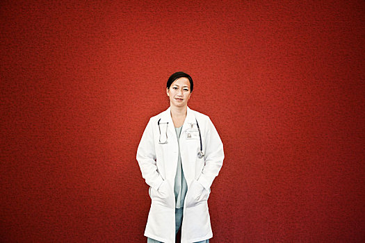 亚洲女性,医生,白大褂,听诊器