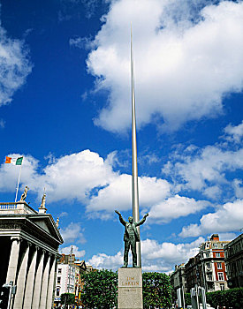 雕塑,尖顶,都柏林,街道,爱尔兰