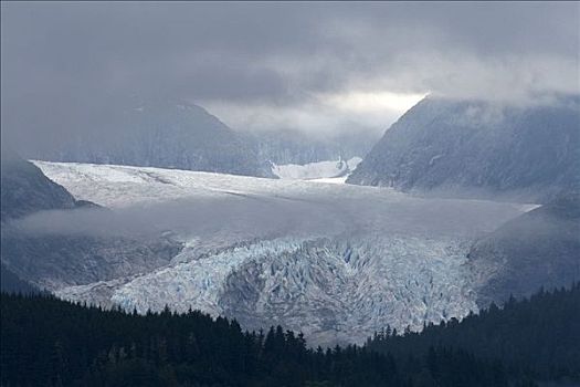 雾状,缝隙,冰河,局部,朱诺冰原,东南阿拉斯加