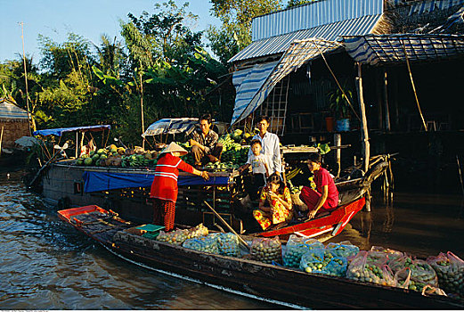市场,船,码头,越南
