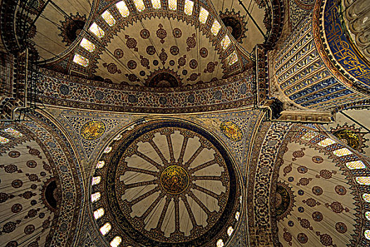 土耳其,伊斯坦布尔,蓝色清真寺,室内,天花板,圆顶