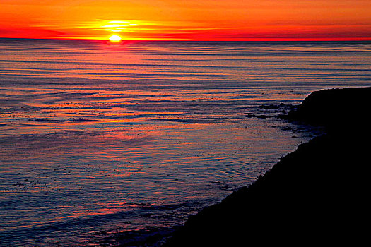 日落,上方,海洋,靠近,大,加利福尼亚,美国