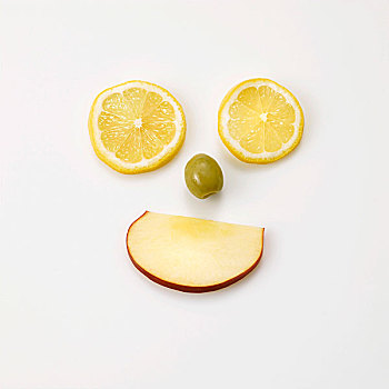 柠檬,橄榄,苹果,笑脸