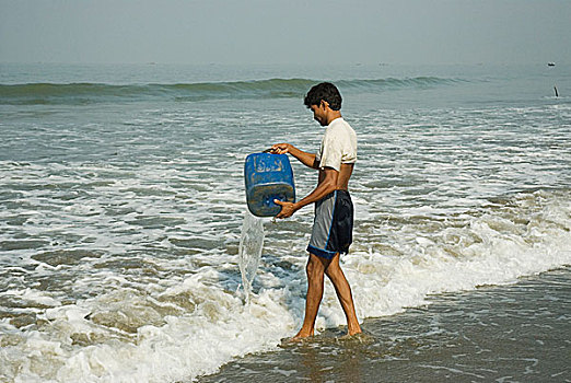 虾,油炸,收集,小,鱼,海中,水,野外,市场,海滩,四月,2007年,孟加拉,大