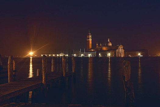 景色,夏天,夜晚,全景,威尼斯,意大利