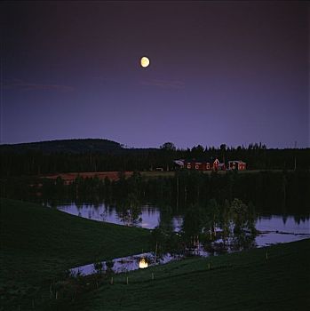 房子,月光,瑞典