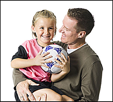 父亲,女儿,足球
