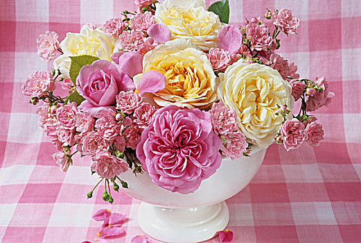 花瓶,粉色,黄色,玫瑰