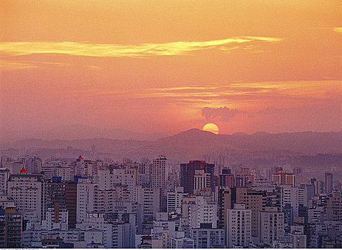 圣保罗,天际线,日落,巴西