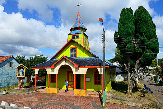 彩色,木质,教堂,圣荷塞,奇洛埃岛,智利,南美