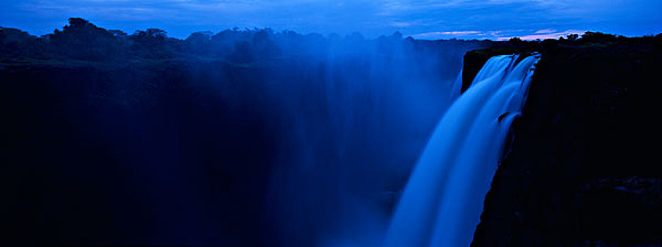 非洲,赞比亚,莫西奥图尼亚国家公园,赞比西河,上方,瀑布,维多利亚瀑布,黄昏,低水位,干燥,季节