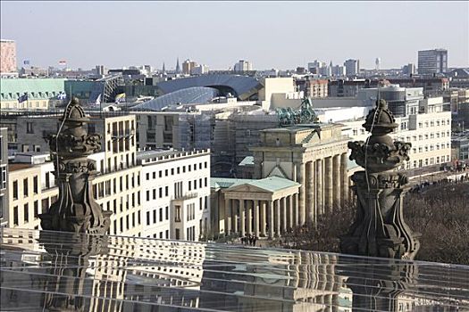 勃兰登堡门,屋顶,银行,德国国会大厦,建筑,柏林,德国,欧洲