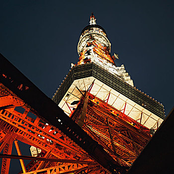 东京塔,光亮,夜晚,东京,日本