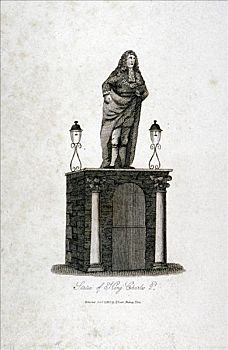 雕塑,查理二世,三个,皇冠,广场,伦敦