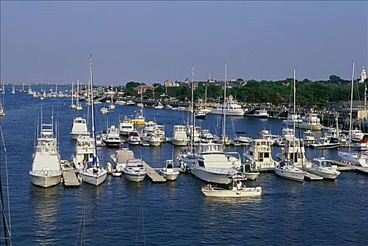 俯拍,泊船,港口,河,马萨诸塞,美国