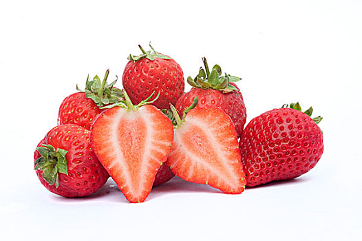 新鲜,成熟,切片,草莓,隔绝,白色背景,背景