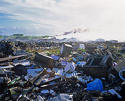 垃圾场,火,烟,瓜德罗普,法国,西印度群岛