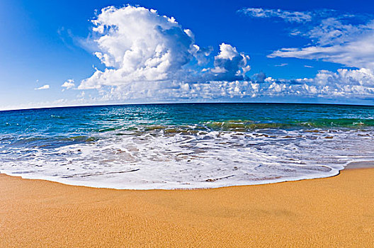 沙子,海浪,海滩,小路,纳帕利海岸,岛屿,考艾岛,夏威夷