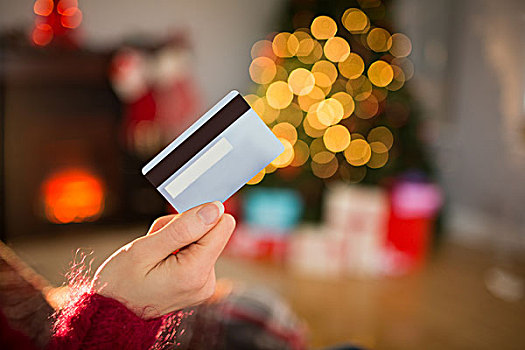 女人,拿着,信用卡,圣诞节
