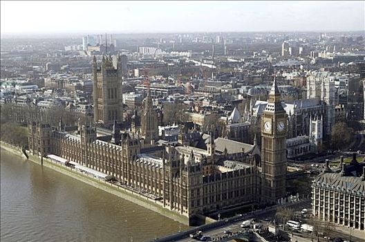 大本钟,议会大厦,千禧之轮,伦敦,英格兰,英国,欧洲