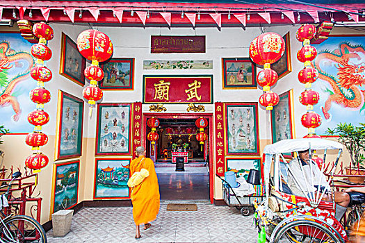 泰国,清迈,唐人街,僧侣,进入,小,中国寺庙