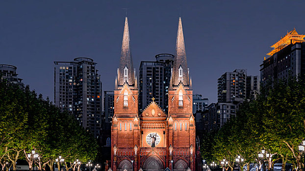 上海徐家汇天主教堂夜景