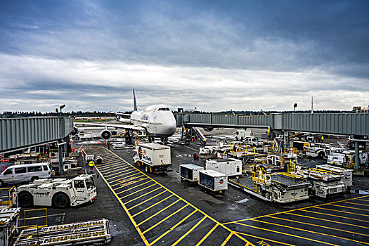 西雅图机场停机坪上的飞机