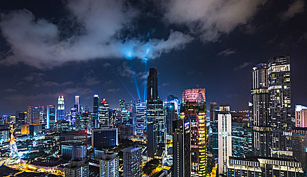 金融区,城市,夜晚,新加坡,东南亚