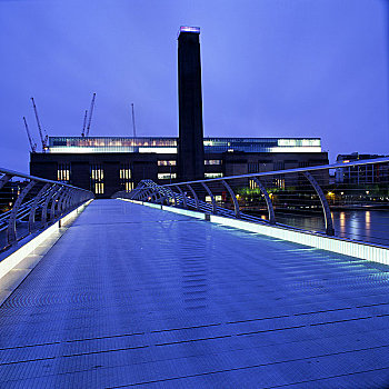 英格兰,伦敦,南华克,泰特现代美术馆,千禧桥,黄昏,博物馆,设计
