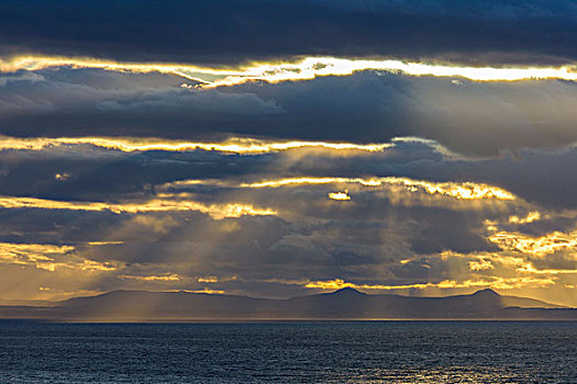 福斯河,云,阳光,日落,北方,苏格兰,英国