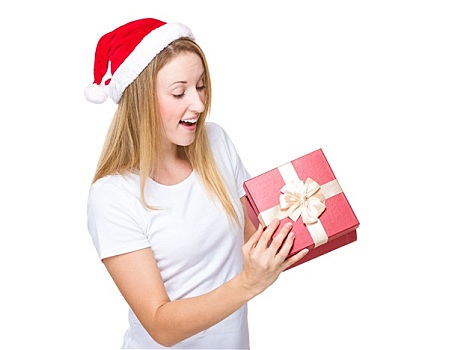 圣诞节,女人,打开,红色,礼物,盒子