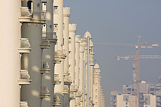 阿联酋,迪拜,公寓楼,手掌,复杂,建筑起重机,背景